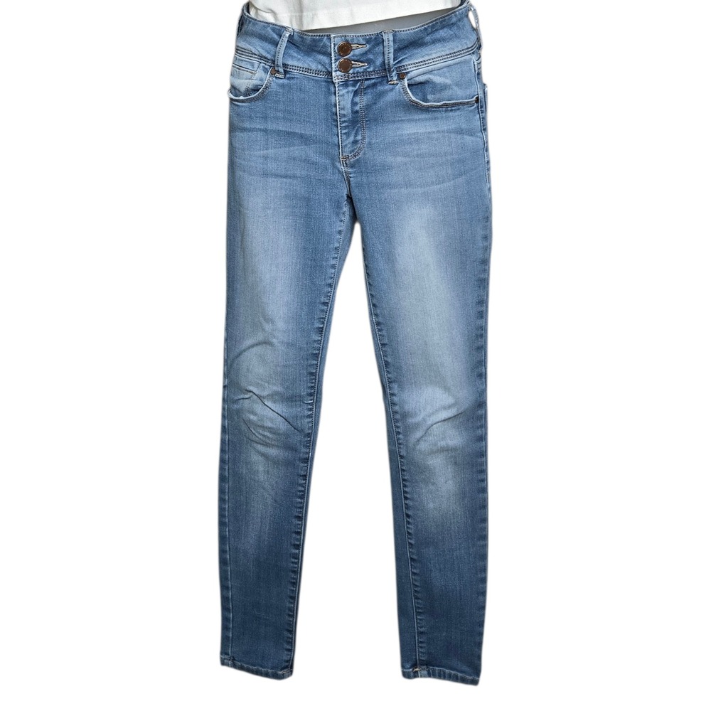 Almost Famous Juniors Y2K Mid Rise Skinny Jeans Size 3 Blue Stretch Denim